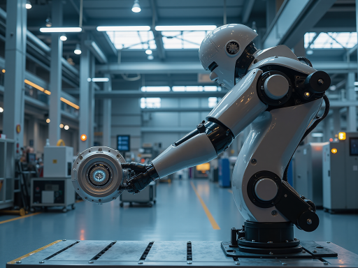 协作机器人应用场景,显示人机协作工作场景,工业环境背景