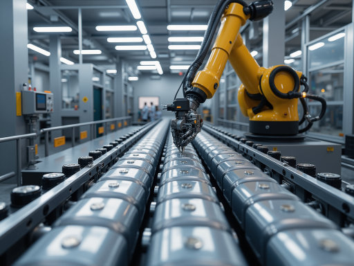 工业自动化应用场景,显示智能制造生产线,现代化工厂背景